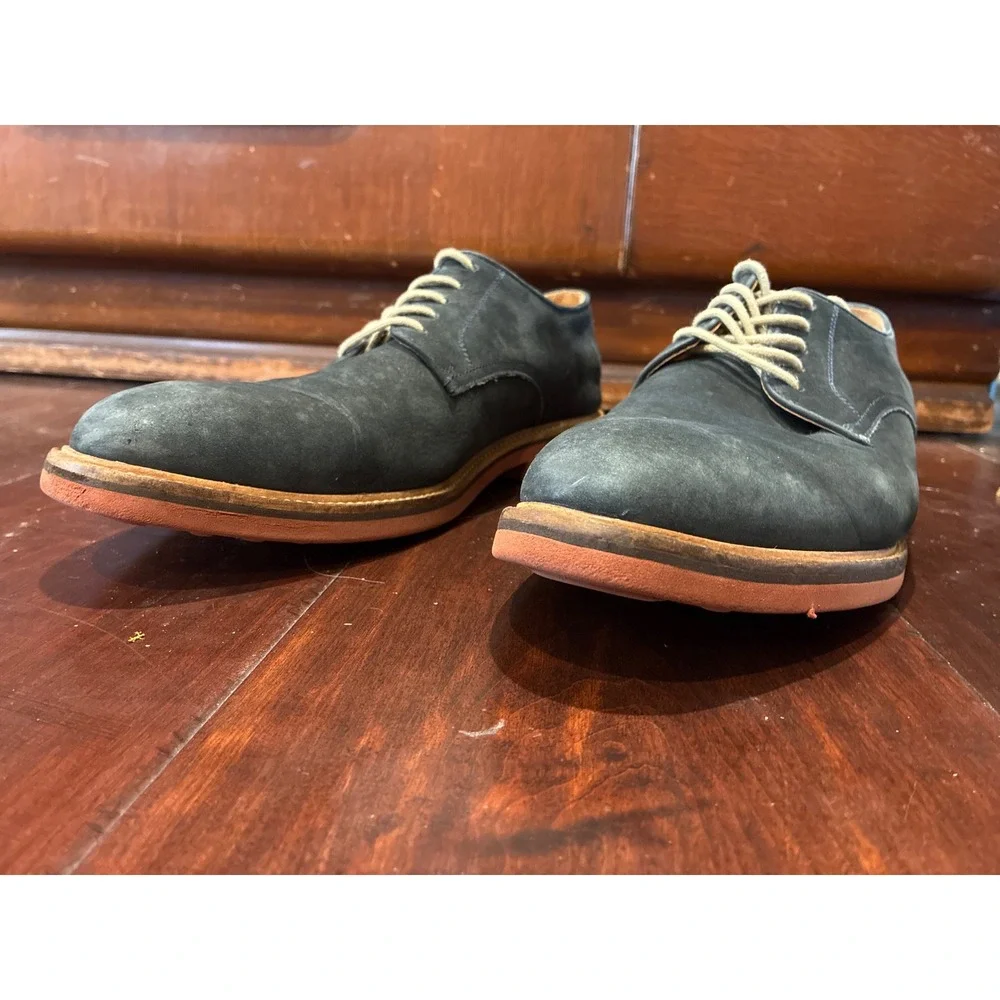 1901 Brand Derby Shoes Mens 12 Navy Blue Nubuck Leather Brick Red Sole M38115